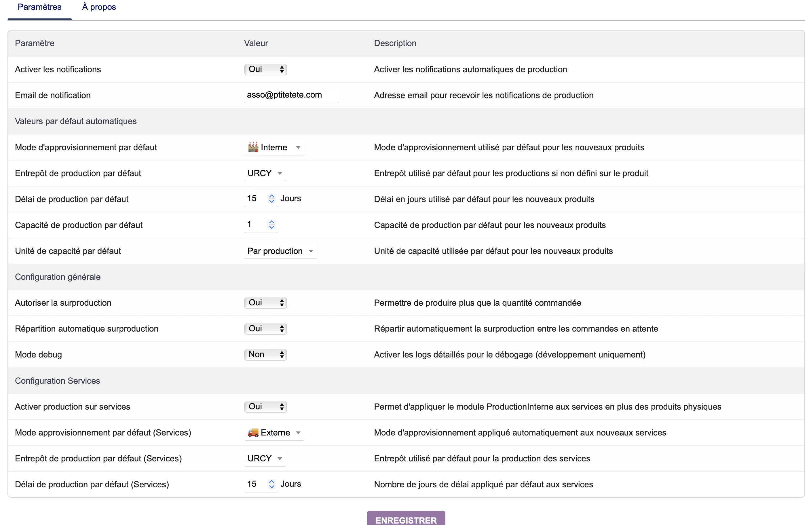 Configuration des produits